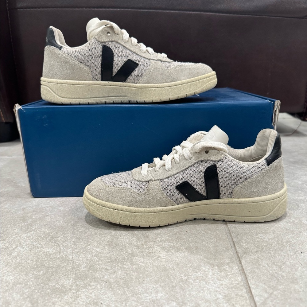 Veja V-10 Flannel Sneakers Shoes Snow Black